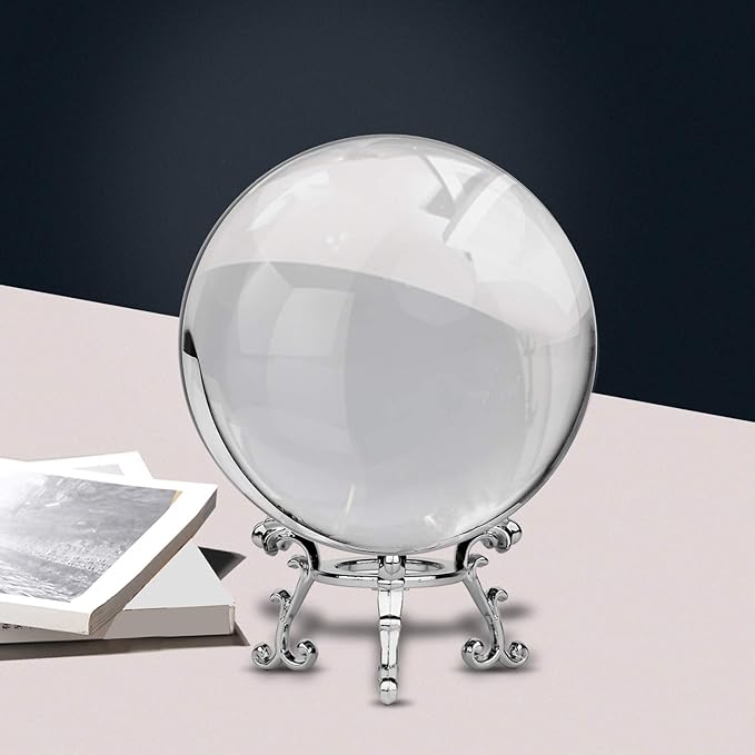 MerryNine 80mm/3.15" Photograph K9 Crystal Ball with Stylish Metallic Stand and Mirror Cloth, Decorative and Photography Accessory (Transparent)