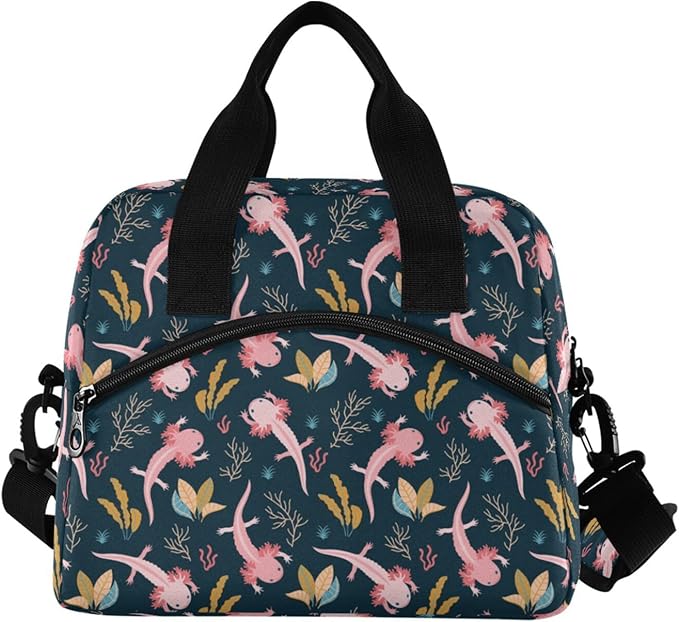 CBBYY Axolotl Lunch Bags for Women Men, Reusable Insulated Lunch Box, Adjustable Shoulder Straps Tote Lunch Bag for Work Picnic School