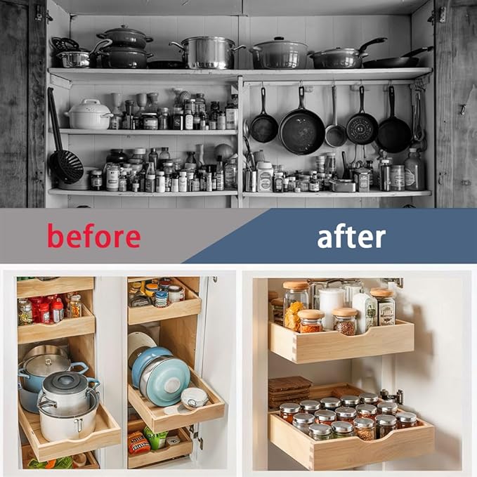 Pull Out Cabinet Drawers - 6x2 Size Options (12-23'W,18-21'D), Pre-Assembled with Soft Close Slides, Solid Beechwood, Easy Installation (23'W x 21'D)