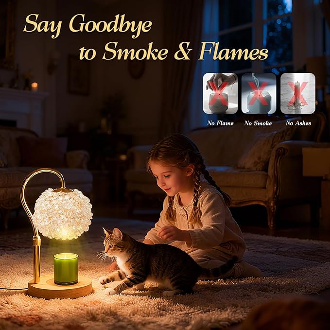 Luxury Candle Warmer Lamp with Timer & Dimmable Brightness, Crystal Gemstone Shade & Premium Base - Adjustable Wax Melt Warmer for Home Decor