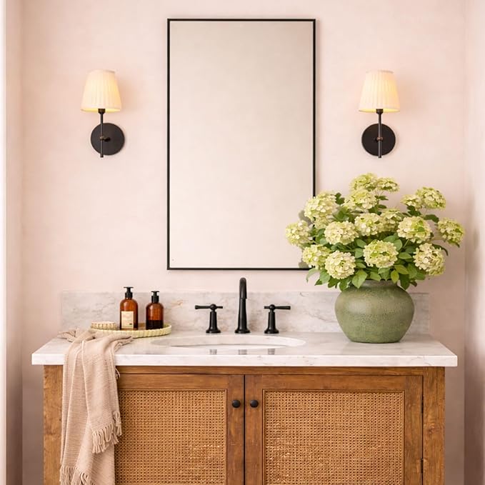 TEHOME Black Bathroom Vanity Mirror with Squared Corners, 24x32'' Matt Black Rectangle Stainless Steel Metal Framed Mirror for Bathroom