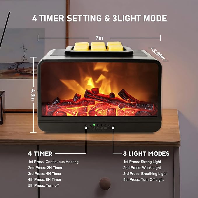 EQUSUPRO Wax Melt Warmer Electric Burner - Flame Fireplace Candle Wax Warmer, Wax Melter for Scented Wax with 4 Timer, Dynamic Flame Fragrance Wax Cubes Oil Warmer Gift & Decor for Home Office Studio