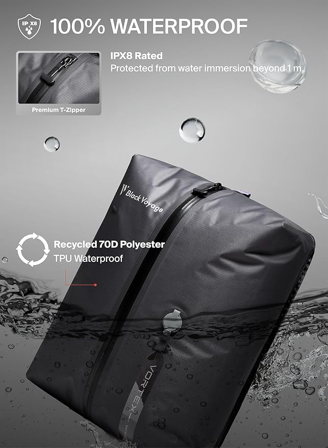 Black Voyage Reusable Vacuum Compression Travel Bag for Carry-On Suitcase and Backpack, Recycled IP67 Waterproof Space Saver Vacpack (1-Pack, 18L - Pump Included)