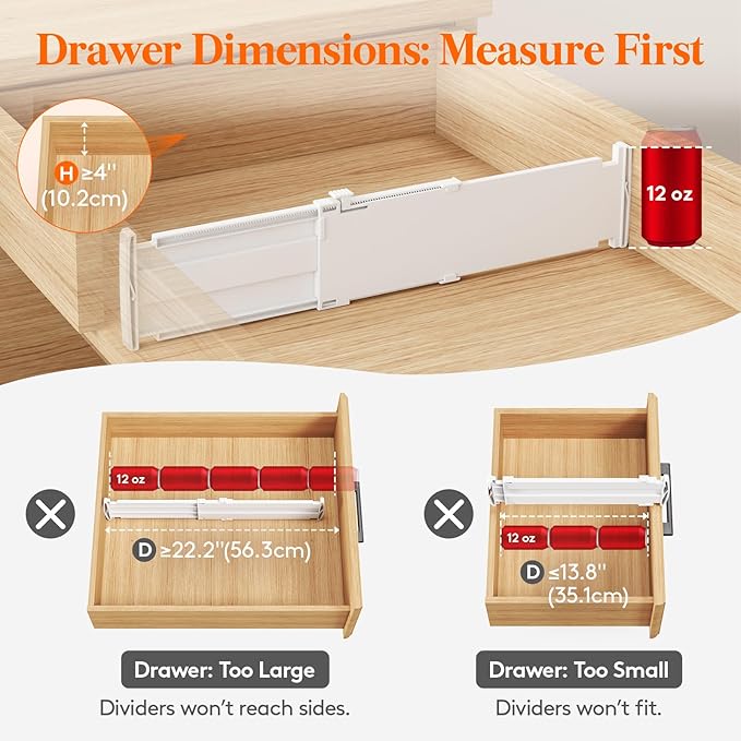 Lifewit 4" Tall 9 Pack Drawer Dividers, 35-56.5cm/13.8-22.2" Expandable Drawer Divider for Clothes, Adjustable Dresser Drawer Organizers, Drawers Separators for Dresser/Bathroom/Closet/Kitchen White