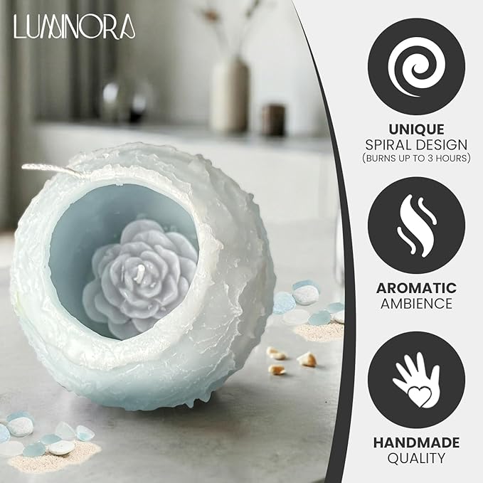 LUMINORA Spiral Scented Candle for Women & Men | Hand-Crafted Decorative Soy Wax Candle | Decor Wick Flower | Unique Twisted Spiral Burn Design | Aromatherapy Candle | Bit of Blue |(Ocean Scent)