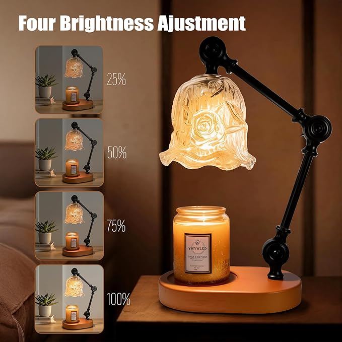 Candle Warmer Lamp, Dimmable Wax Melting Warmer with Adjustable Height, Bedroom Living Room Home Decor, Birthday Relaxation Gifts for Women (Transparent, Flower)