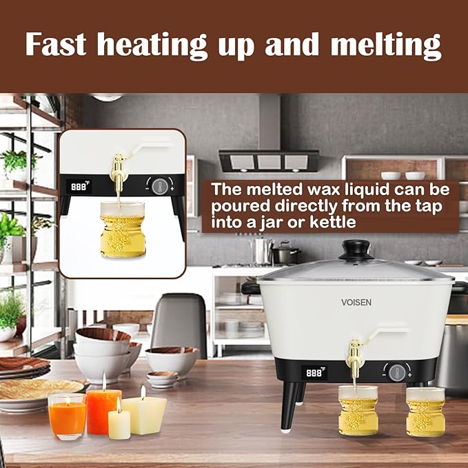 VOISEN Wax Melter for Candle Making, 8Qts Candle Wax Melting Pot with Spout for Soy Wax Soap Base, Electric Wax Melter for Candle Making with Temp Control, Easy Pour,Non-Stick(White)