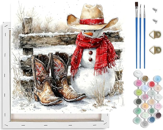 TCDZMYGS Winter Paint by Numbers Kit for Adults Beginner,Boots Snowman Paint by Number Kits with Frame,DIY Acrylic Oil Painting by Numbers for Home Wall Decor 10 x 10 inch