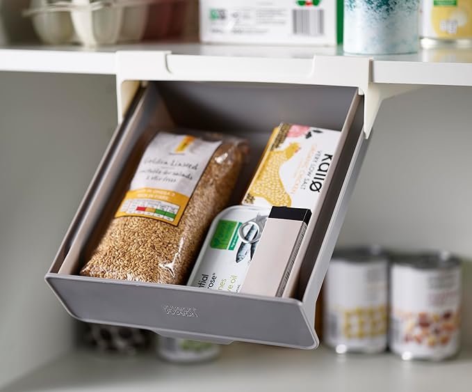 Joseph Joseph CupboardStore Under Shelf Drawer Kitchen Cabinet Storage Organizer, Space Saving, Gray/White