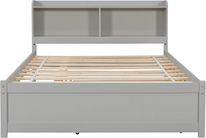 Harper & Bright Designs Full Size Bed Frame with Trundle, Full Size Platform Bed with Twin Trundle Under, Grey