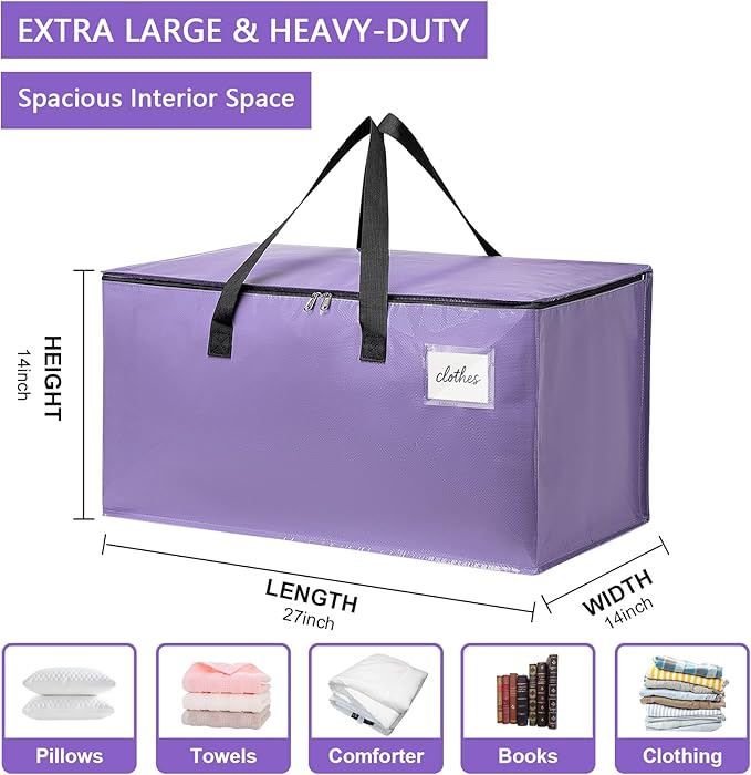 Moving Bags Heavy Duty Lavender Purple – Large Packing Bags for Moving, Extra Large Storage Totes with Zippers and Handles