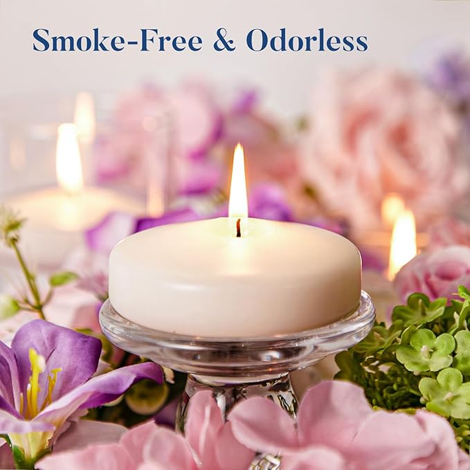 Crenovo Floating Candles Dripless, 10-Hour Clean Burn, 3 Inch Unscented Candles for Wedding, Party, Centerpieces, 12 Pack Ivory Water Candles Romantic Decoration for Valentine's Day