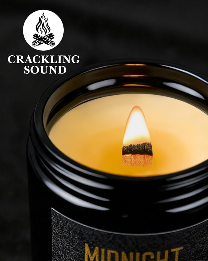 Crackling Wood Wick Candles for Men: 4 Pack 36oz Soy Scented Candles for Home Scented, Up to 200H Burning, Masculine Mens Candle Set, Aromatherapy Candle Gift Set for Fathers Birthday Valentine's Day