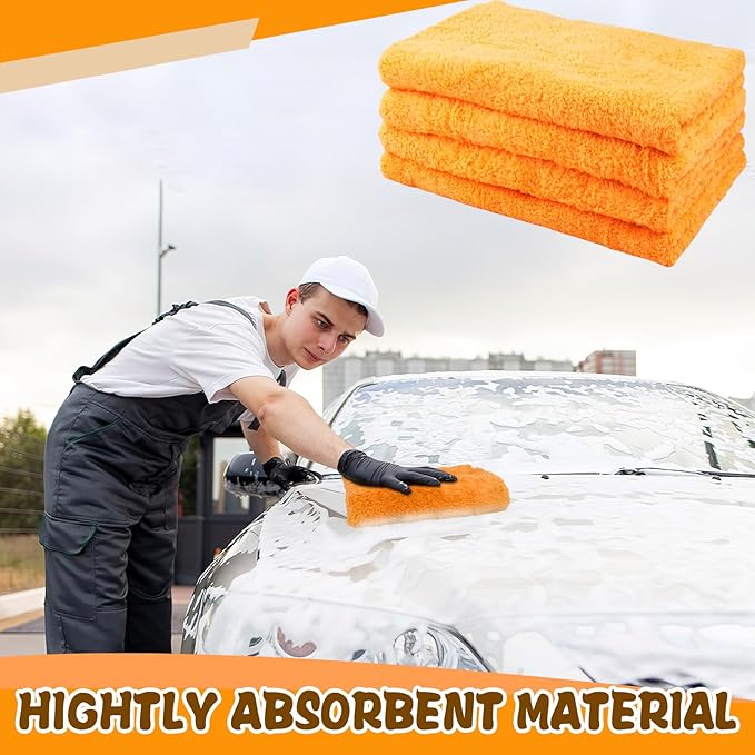4 Pcs Extra Large Microfiber Cleaning Cloth, 30"x20" Washable Reusable Floor Cloth for Squeegee Mop House Floor Kitchen Car Window Highly Absorbent, Lint and Streak Free (Orange)