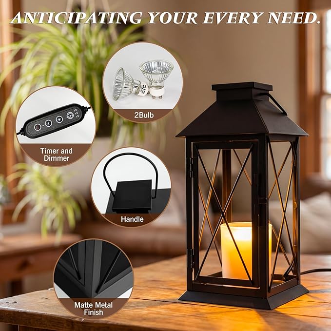 Candle Warmer Lamp Morden Farmhouse Lantern, Vintage Candle Lamp Warmer for Jar Candles, House Warming Gifts New Home Décor Black Large Lantern