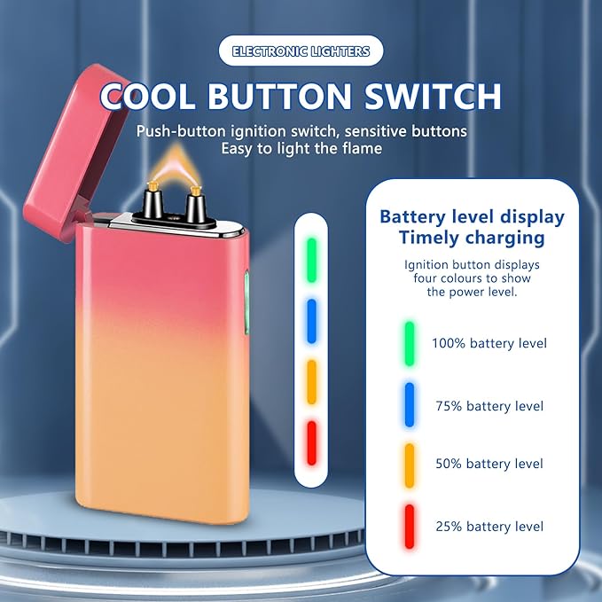 SKRFIRE Plasma Lighters Arc Lighter USB Rechargeable Lighters Windproof Electric Lighter with Multi-Mode Flashlight, Digital Battery Display, Perfect for Camping, BBQ Outdoor Survival（Pink Orange）