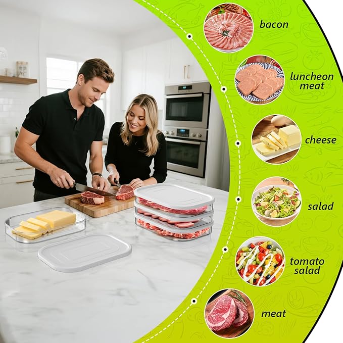 Refrigerator organizers and storage,deli Meat Container for Fridge,Stackable Food Storage Boxes with Lid for Cold Cuts,Bacon Lunch Meat Container for Refrigerator,3PCS,BPA Free