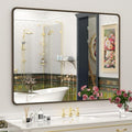 OKPAL 40x36 Bronze Bathroom Mirror, Brushed Metal Bathroom Vanity Mirrors for Wall, Rounded Bronze Rectangle Mirror for Farmhouse, Shatterproof, Anti-Rust (Horizontal/Vertical)