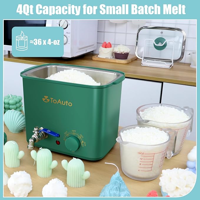 TOAUTO 8Lbs Green Wax Melter for Candle Making - DIY Electric Candle Wax Melting Pot with Quick Pour Valve & Temperature Controller for Candle Craft Maker Beginner AC 120V