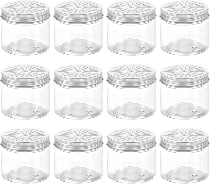 HARFINGTON 12 Pcs Empty Scent Beads Storage Container 5oz/150ml Air Freshener Tins Round Refillable Spice Containers Plastic Jars Sample for Air Freshener Candles Travel Storage