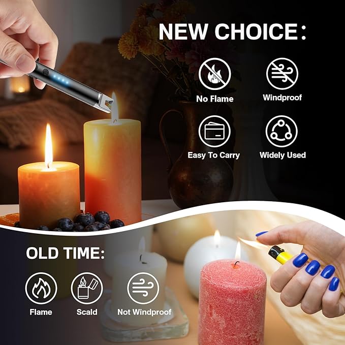 TOPKAY 2 Packs Electric Candle Lighters, Windproof Flameless USB Rechargeable Plasma Arc Long Lighter for Grill Firework Kitchen.Gifts for Women Mom Men Wife Sister.