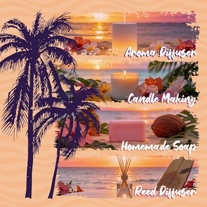 ARVIDSSON Hawaii Fragrance Oil Set, Summer Essential Oils for Diffuser, Tropical Scent Oils - Sunset Breeze, Coconut Coast, Gild Pineapple, Tropical Citrus, Iced Watermelon, Tanderine Mojito,