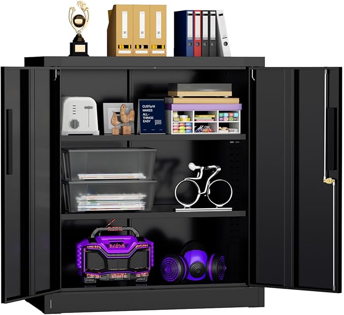 Superday 36" Metal Storage Cabinet, Black Garage Storage Cabinets with Locking Doors and Adjustable Shelves, Steel Lockable Cabinets, Tool Cabinet for Home Office, Garage, School