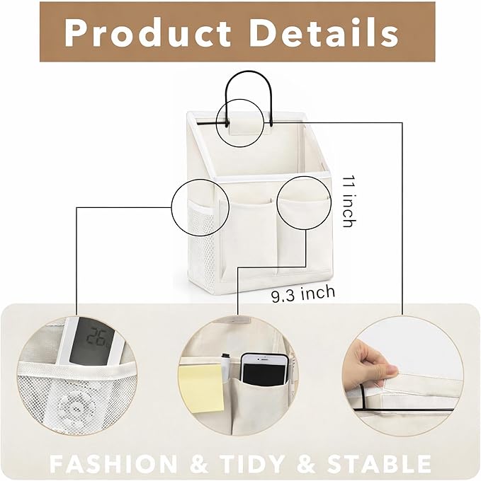 Kanrichu 2pcs Wall Hanging Organizer Bag, Linen Fabric Door Hanging Storage Basket with Pockets, Waterproof Bin for Kitchen, Bedroom, Office, RV Camper (White-Upgraded)