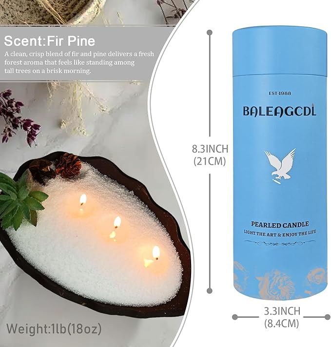 Fir Pine Scented Pearled Candle with 30 Cotton Wicks–MANNYCOM 18oz(1.1lb) Granula Sand Wax Refillable Candles Burns up to 110 Hours Non Toxic for Handmade Wedding and Party Decorations
