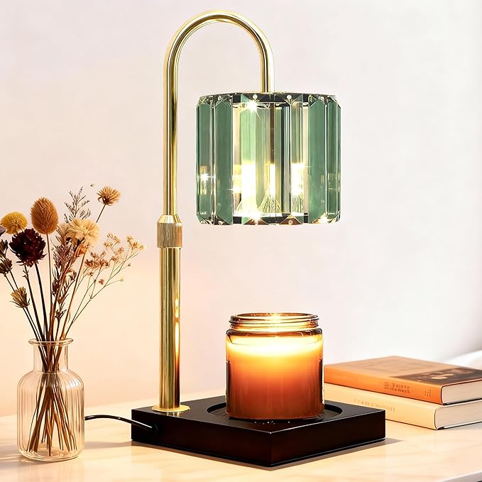 Yuichoy Candle Warmer Lamp Green with Timer, Dimmable Electric Candle Wamer Adjustable Height, Gifts for Women Mom, Glass Modern Candles Melter Lamp
