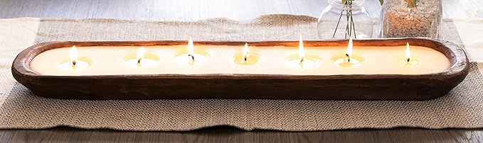 Red Barn Candle Company Wood Dough Bowl Candles | 100% Natural Soy Wax & Essential Oil Infused | Odor Eliminating + Pet Safe | Scented Candle Gifts for Men & Women (Mandarin Lime & Basil, 7-Wick)