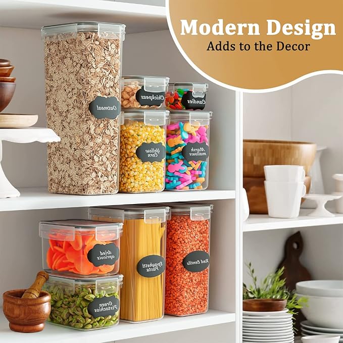 stusgo 8 Pack Airtight Food Storage Containers with Lids, BPA Free Clear Pantry Storage Container for Kitchen Food Pantry Organizers and Storage, Plastic Pantry Organiser for Cereal,Flour and Sugar