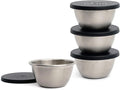 RSVP International Kitchen Prep Bowl Collection, Stainless Steel, Dishwasher Safe, Cup & Lid, 4 Piece, 3-ounce