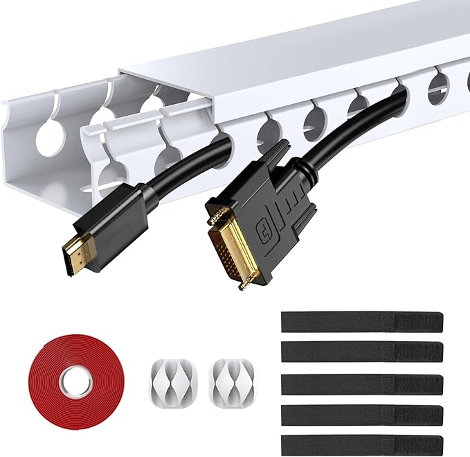 ENONCI Updated White Cable Raceway Kit, 155（10x15.5） inch Open Slot Wire Covers for Cords, Cable Management System to Hide Under Desk/TV/Computer/Net/Power Cords(Pack 10)