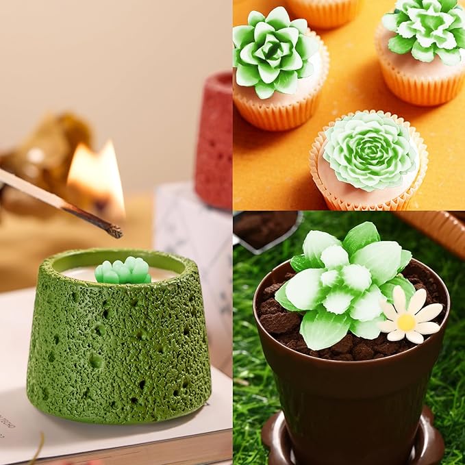 7 Cavity Succulent Candle Mold for Candle Making, 3D Succulents Silicone Molds for Scented Candle Soaps Making, Wax, Resin Casting, Dessert Mousse Cake Decoration