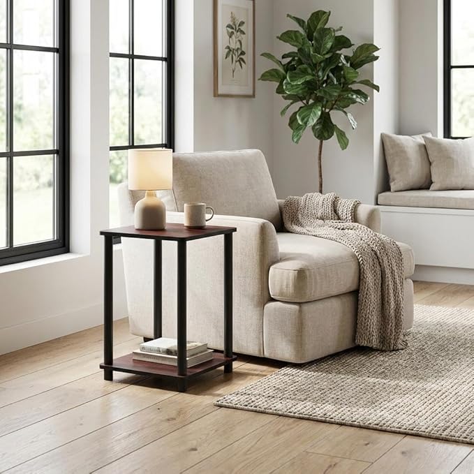 Furnifact Dark Cherry Black Bookcase, Modern Wooden Storage Shelf, Space-Saving Home Office Decor, Sturdy Wood Construction, Elegant and Durable Design