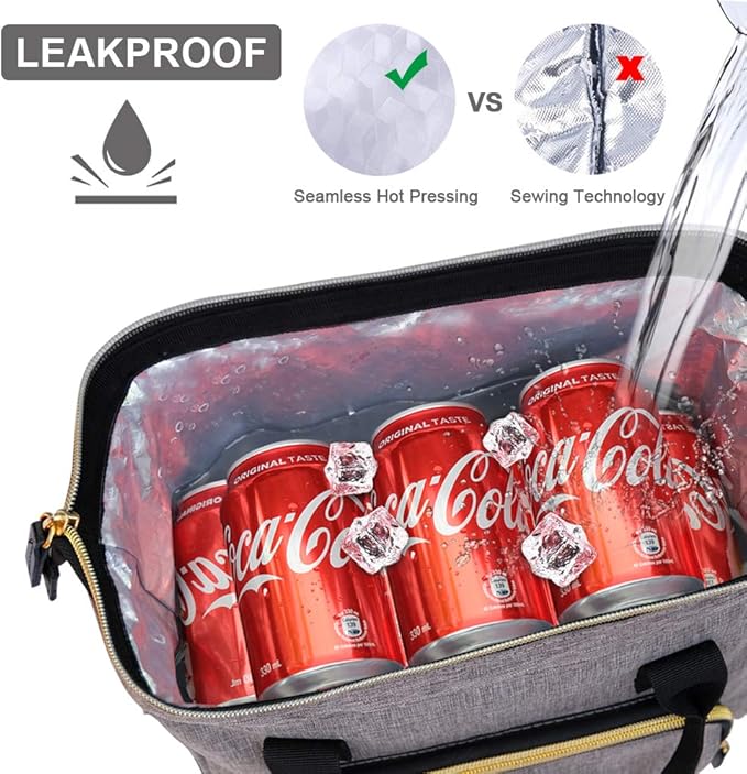 IDEATECH Large Insulated Lunch Bags for Work, Leakproof Lunch Box for Women & Men, Lunch Tote Cooler Bags with Adjustable Shoulder Strap for Teacher, Nurse, Mom, Womens Lunchbox Gifts (Grey)
