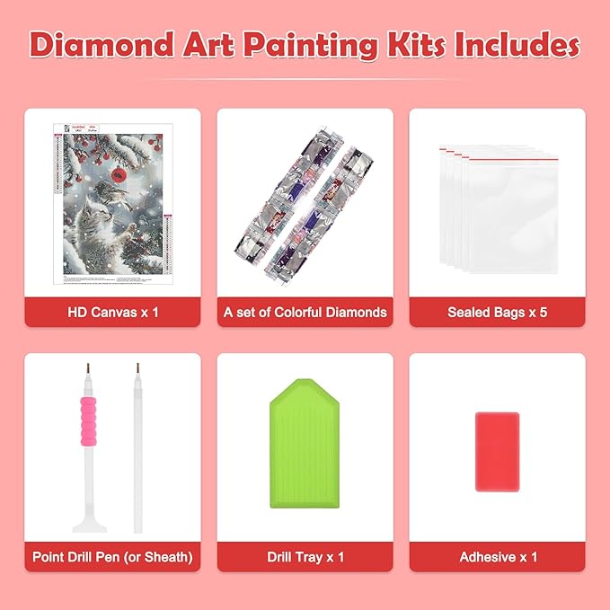 MOGTAA Christmas Diamond Art Kits for Adults, 5D Full Drill Cat Diamond Painting Kits for Adults Beginner, DIY Winter Round Diamond Dots for Adults, Gem Art for Home Wall Decor 12 X 16 Inch