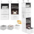 Twira 6-Shelf Hanging Closet Organizer, 2 Separable 3-Shelf Hanging Shelves, Hanging Storage with 3 Removanle Drawers 4 Side Pockets for Wardrobe, Nursery, Drom, Baby Clothes Organization White