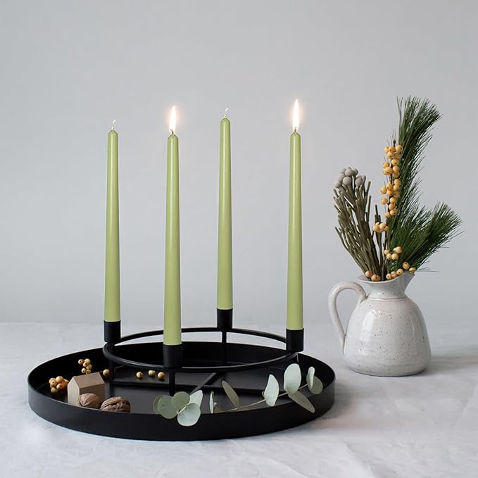 Smokeless Unscented Grass Green Taper Candlesticks Long Lasting Burn 10 Inch Elegant Aromatherapy Candles for Home Décor Holiday Gift Sets