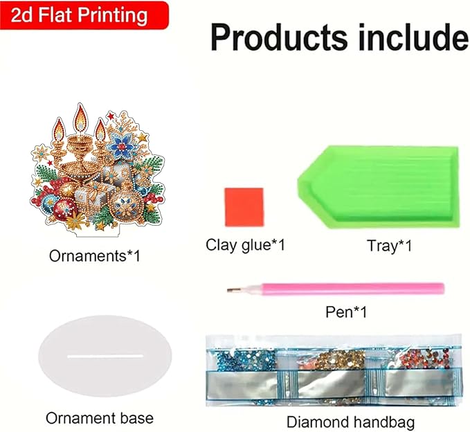 ZeeLionArt Tabletop Diamond Art Painting Kit for Adult,Christmas Candles DIY Special Shaped Rhinestone Desk Placement Ornament,Home Stand Up Gem Painting Craft Kit,Gift,Double Sided.
