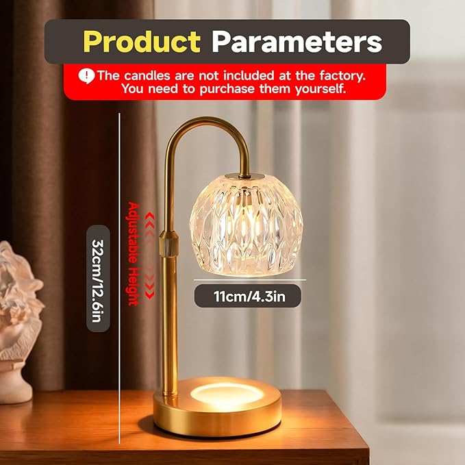 Gold Candle Warmer Lamp with Timer Dimmable, Birthday Gifts for Women Mom, House Warming Gifts New Home Decor, Wax Melt Warmer for Jar Candles