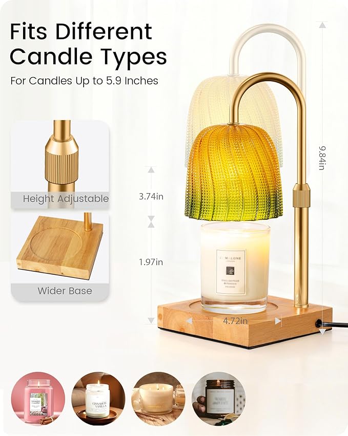 Glocusent Candle Warmer Lamp with Timer Dimmable, Height Adjustable, Christmas Birthday Gifts for Women Mom Sister, Electric Wax Melt Warmer for Jar Candles, House Warming, Room Home Office Decor