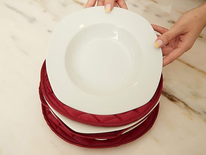 Covermates Keepsakes Quilted Dish Dividers – Set of Padded Plate Protectors for China & Dinnerware Storage, Scratch Protection, Machine Washable, Red