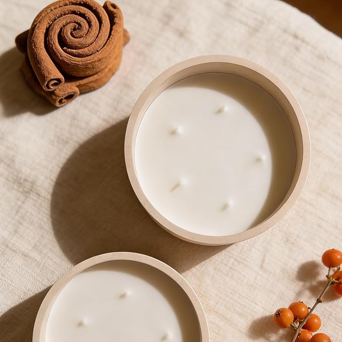 Scented Candle - Sandalwood & Cinnamon, 42 oz. 5 Wick Large Candle Made with Coconut Oil and Soy Blend Wax | Acacia Wood lid