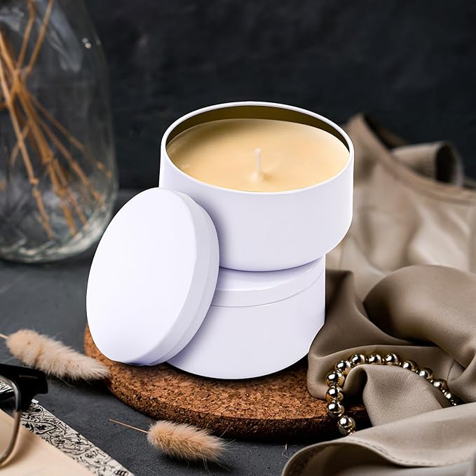 ZENFUN 24 Pieces White Candle Tins, 6 oz Candle Tin with Lids for DIY Candles Making,Candle Jars Bulk, Bulk Candle Containers for Candle Making, Arts & Crafts, Candle Storage, Party Supplies