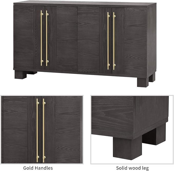 Amposei Modern Sideboard Buffet Cabinet 60-Inch Wood Credenza Console Storage Cabinet Dining Table with 4 Doors and Adjustable Shelves for Living Room Entryway, Taupe