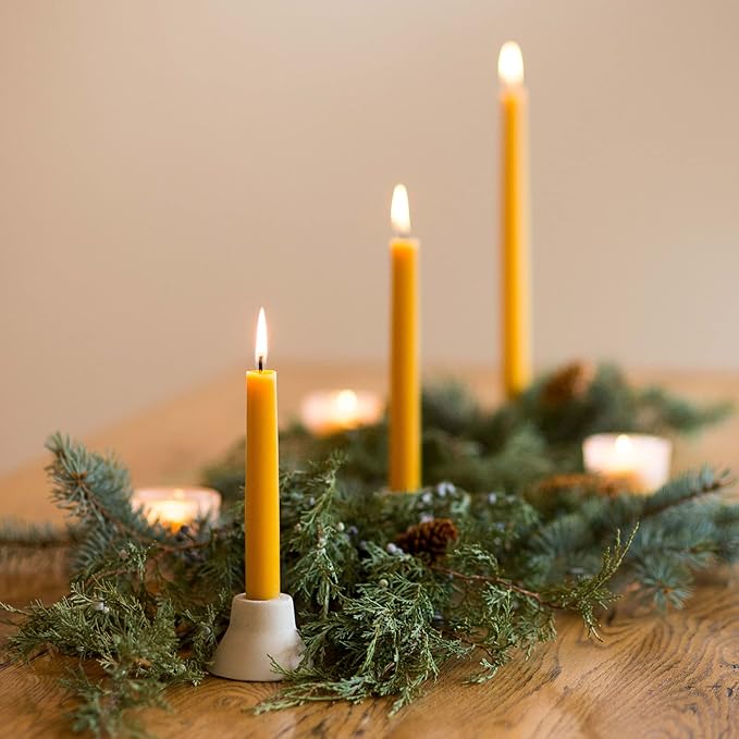 Bluecorn Beeswax Taper Candles, 100% Pure Natural Bees Wax, Pair of 10 Inch Orange Tapered Candlesticks, Clean Burning & Dripless, Fragrance Free, Long Lasting, Home Decor, American Made, 1 Count
