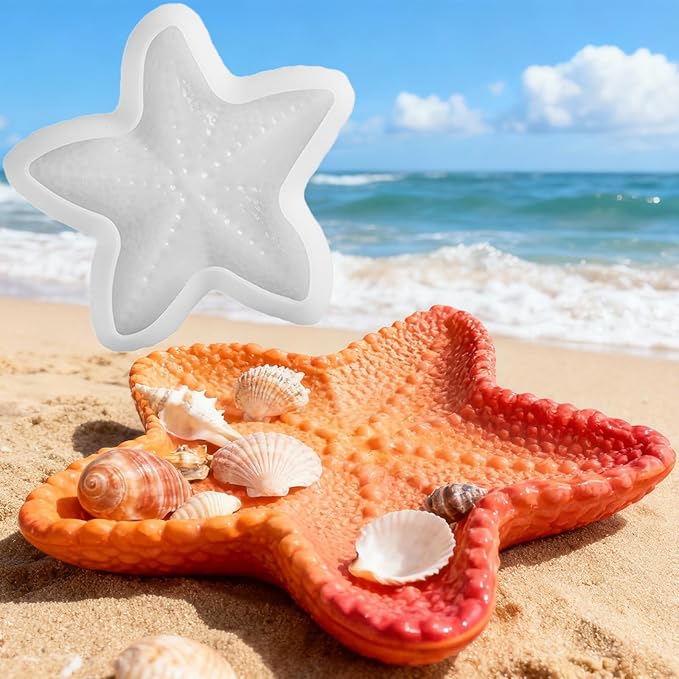 1 Pc Exquisite Starfish-Shaped Silicone Tray Mold Unique Storage Container Epoxy Resin Casting Mold for DIY Jewelry Small Ornaments Home Decorations Candlesticks Soap Dishes Art Crafts