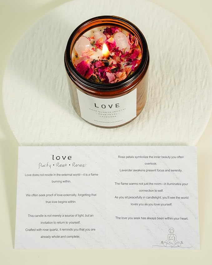Love Spell Candles, Ritual, Soy Wax Crystal, Manifesting, Garnet, Rose Quartz, Pink Crystal Candles.(Love)